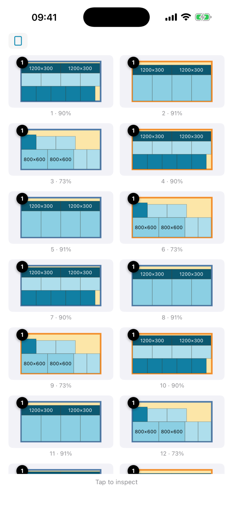 Optimised cutting layouts screen